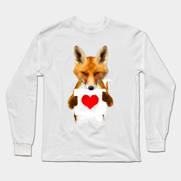 Fox holding a heart Long Sleeve T-Shirt by andreabeloque